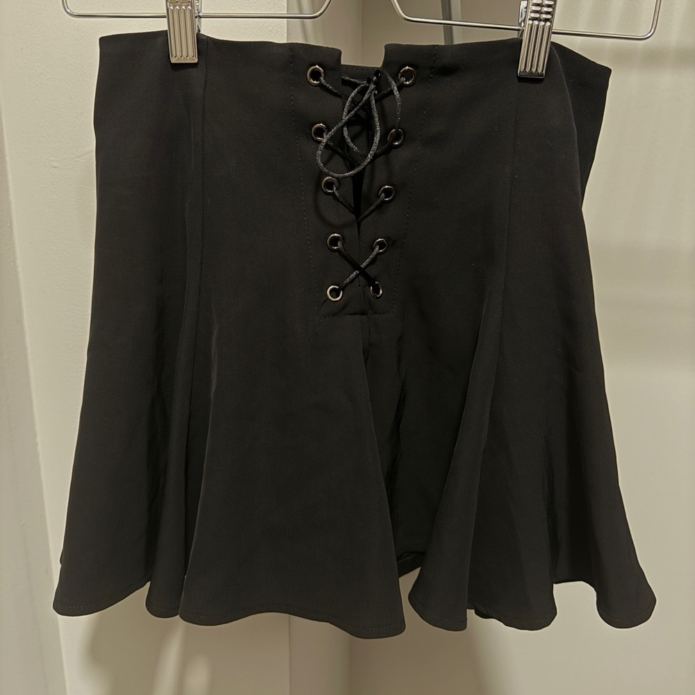 Chic Black Lace-Up Skater Skirt